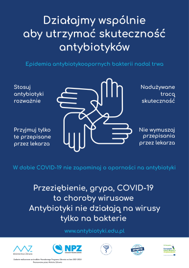 plakat przedstawia informacje o antybiotykach (plakat Ministerstwo Zdrowia)